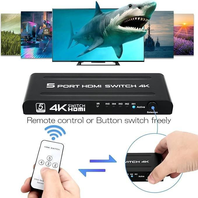 HDMI Switch 5x1 · 4K Umschalter für TV & Monitor