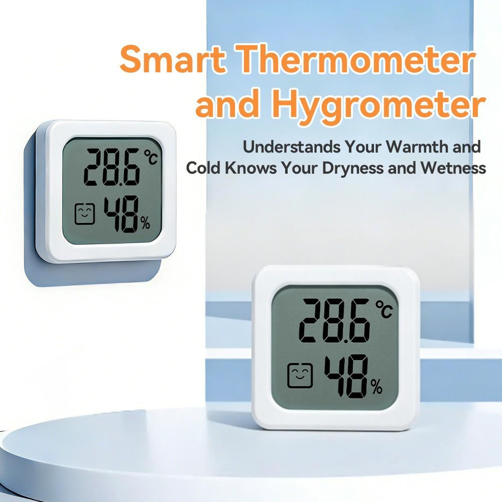 Mini Thermometer Hygrometer rund – Raumklima LCD mit Smiley-Anzeige
