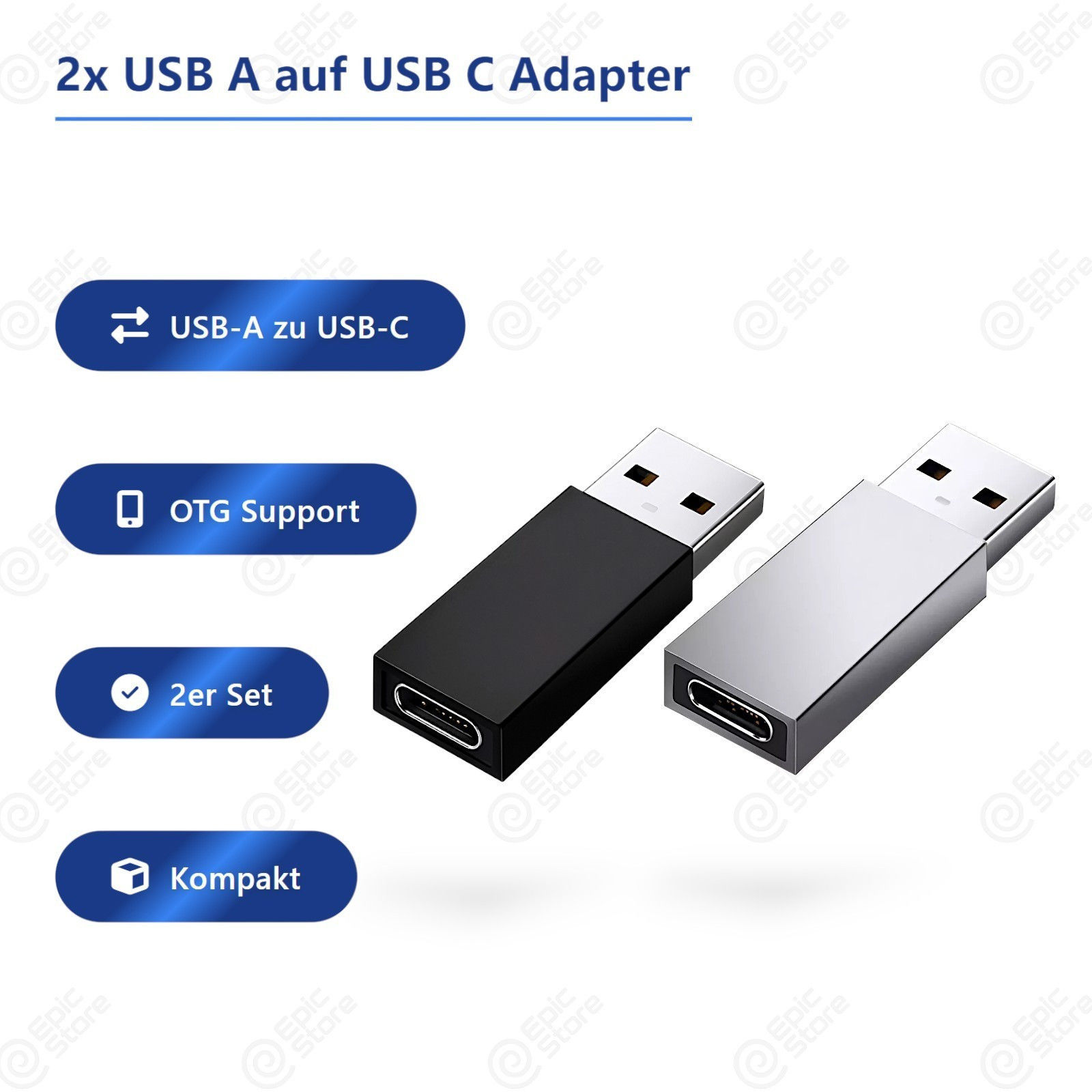 USB-A auf USB-C Adapter 2er Set Silber & Schwarz