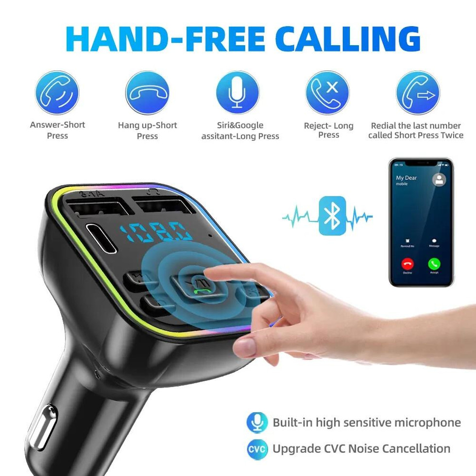FM Transmitter Bluetooth 5.3 - KFZ Radio Adapter mit Freisprechen & 2x USB