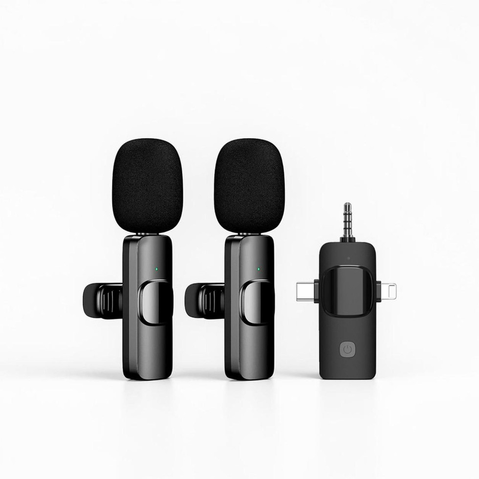 Lavalier Funkmikrofon 3in1 Dual-Set (USB-C · Lightning · 3,5mm)