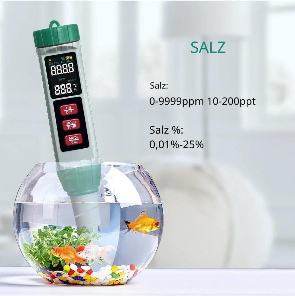 5-in-1 Wassertester Digital – pH, TDS, EC, Temperatur & Salzgehalt