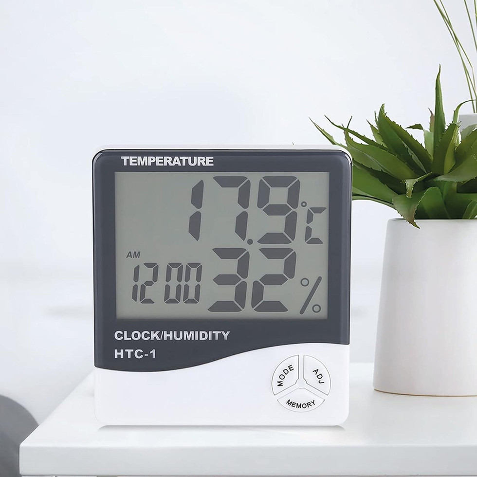 HTC-1 Thermometer Hygrometer mit Uhr & Wecker – Raumklima LCD