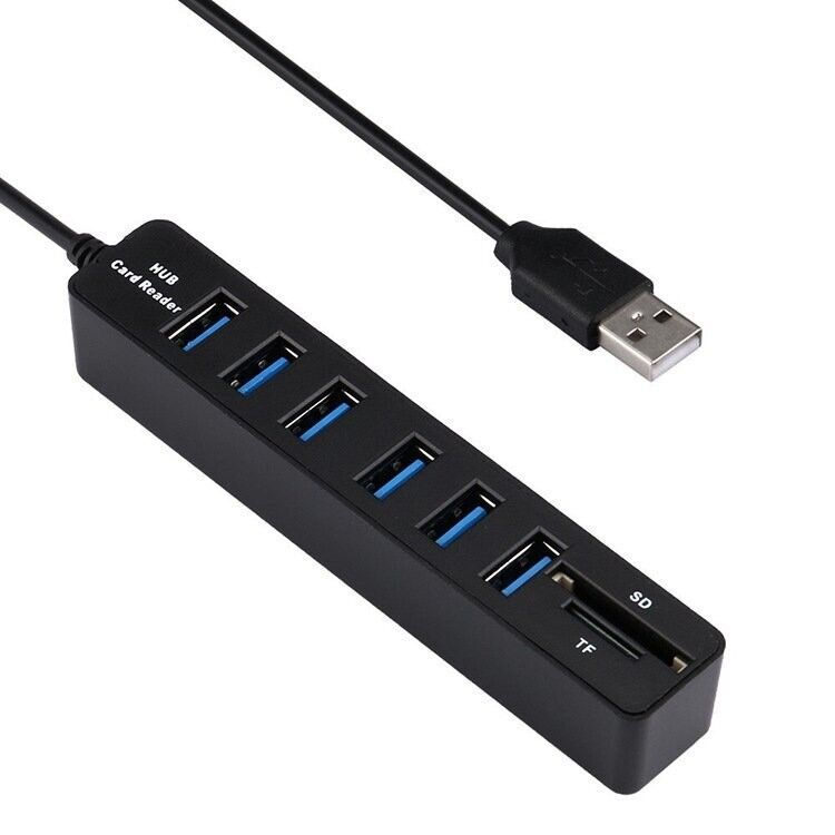 USB HUB 6x Port Adapter mit Micro SD & SD Card Reader