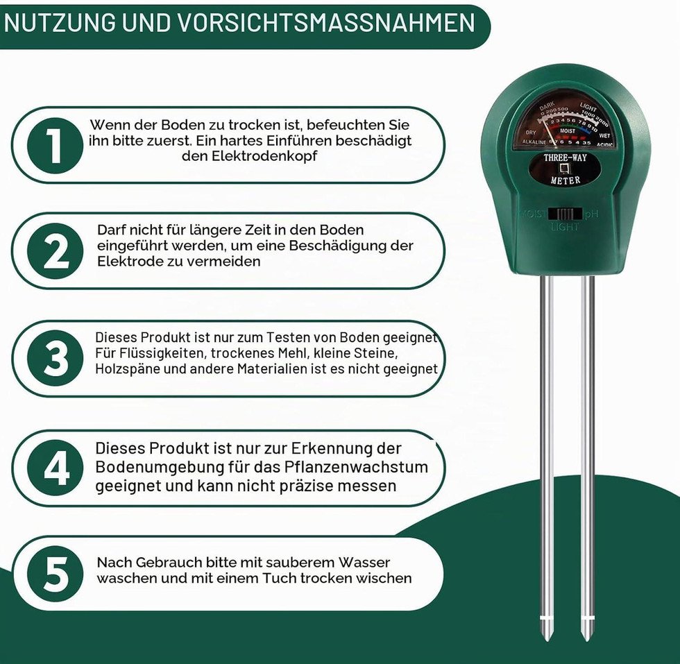 Bodentester 3-in-1 – pH, Feuchtigkeit & Licht Messgerät für Pflanzen