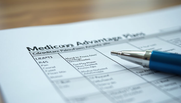 Close-up view of a Medicare Advantage plan comparison chart with highlighted benefits
