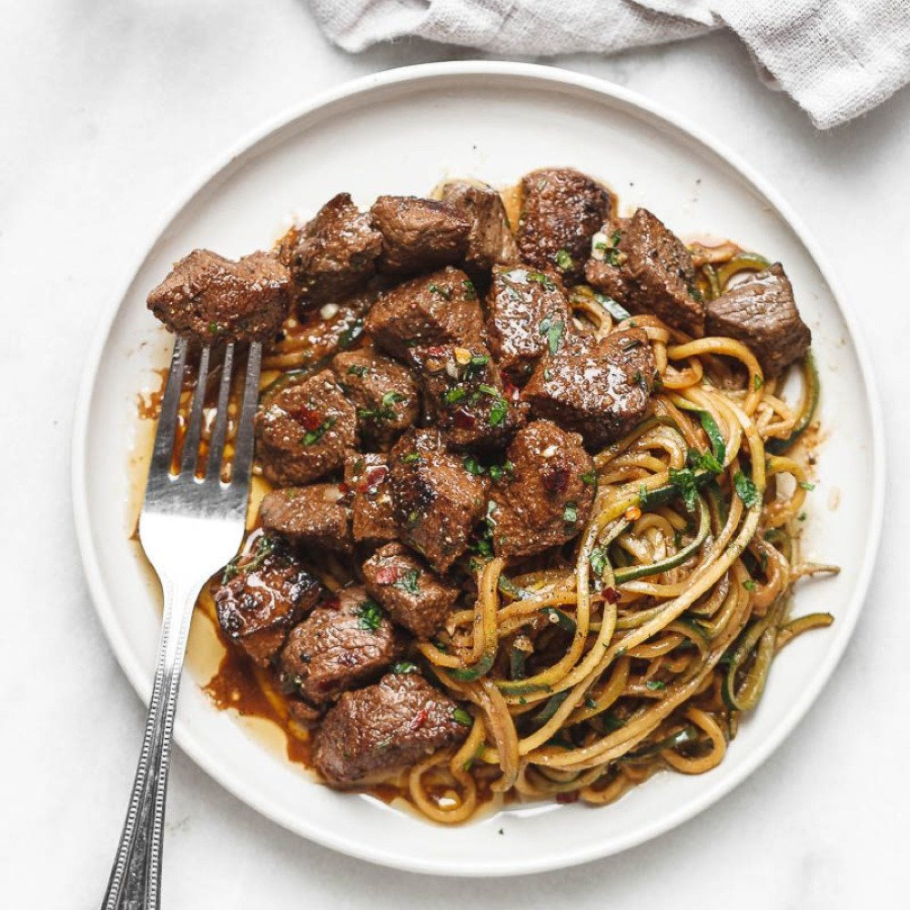 Garlic Butter Steak Bites & Lemon Zoodles
