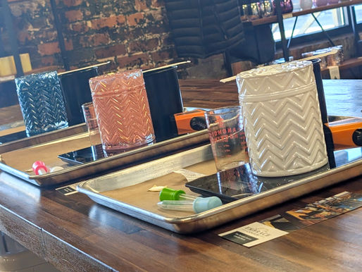 3 workspaces ready for a private team candle making experience.