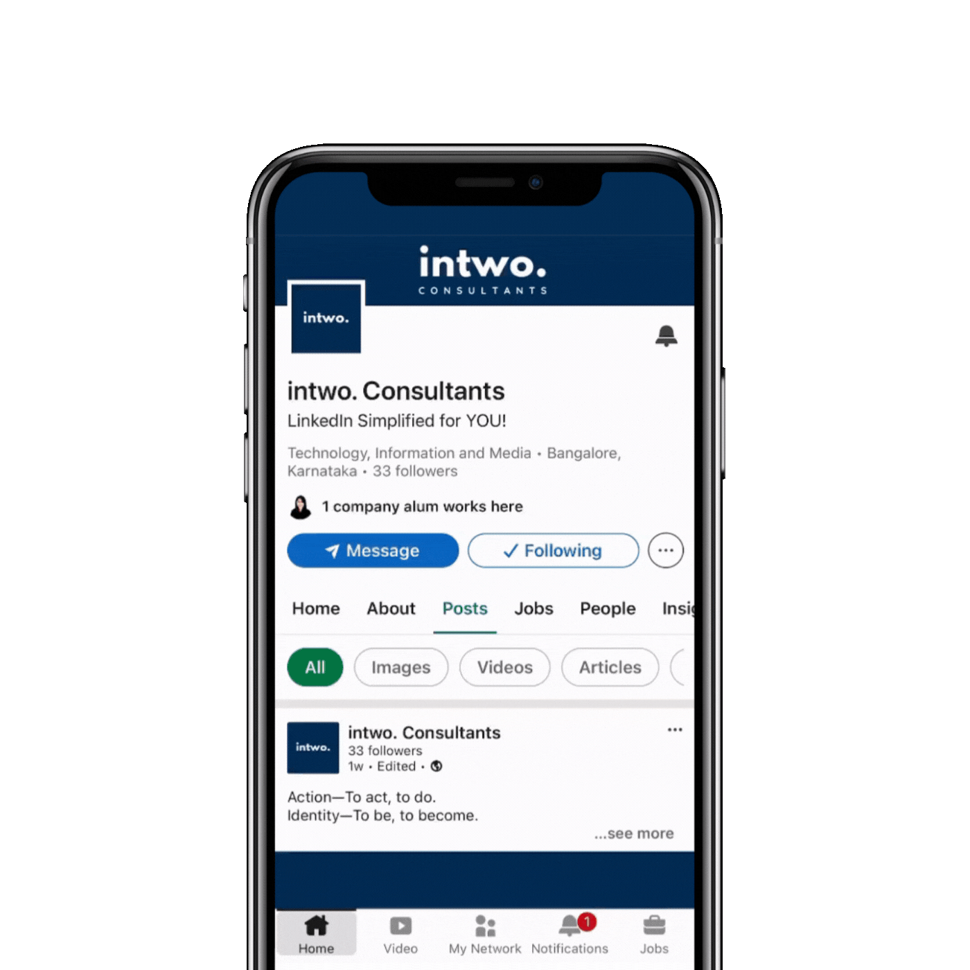 intwo. LinkedIn page on mobile