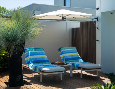 Wall-mount umbrella , easy mount, and easy glide system.