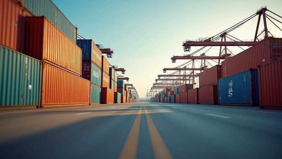Eye-level view of a busy port with containers ready for drayage services
