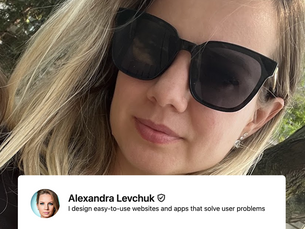 Alexandra Levchuk wearing sunglasses and smirking slightly — a personal selfie matching the tone of a humorous design post.