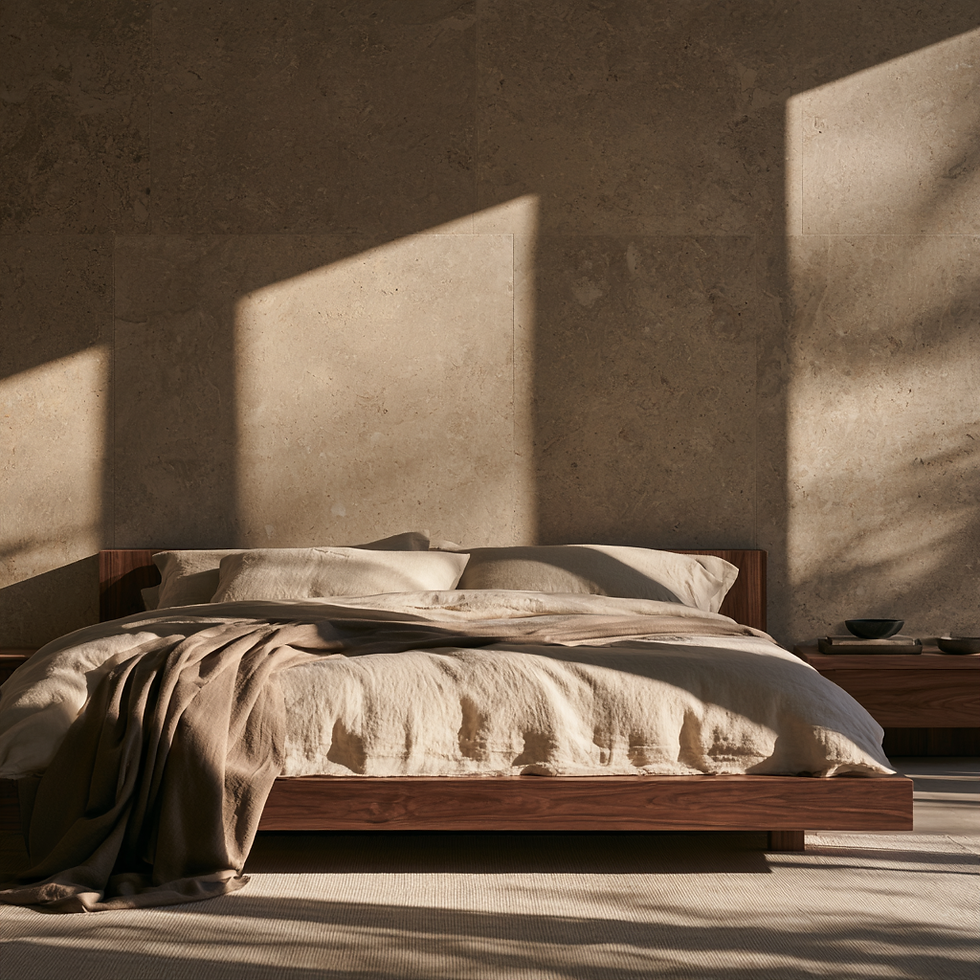 South-East bedroom with bed in a contemporary home.