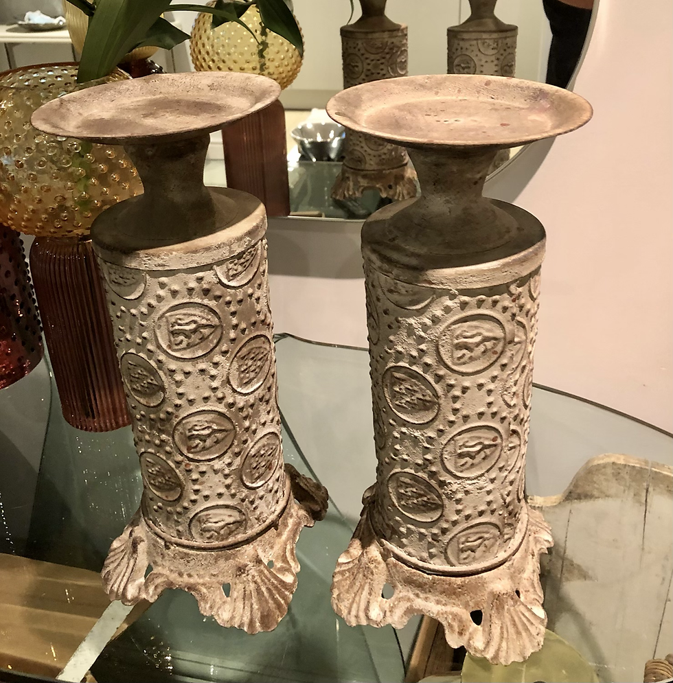 Thumbnail: Extra Large pair of vintage French cast metal candle holders 