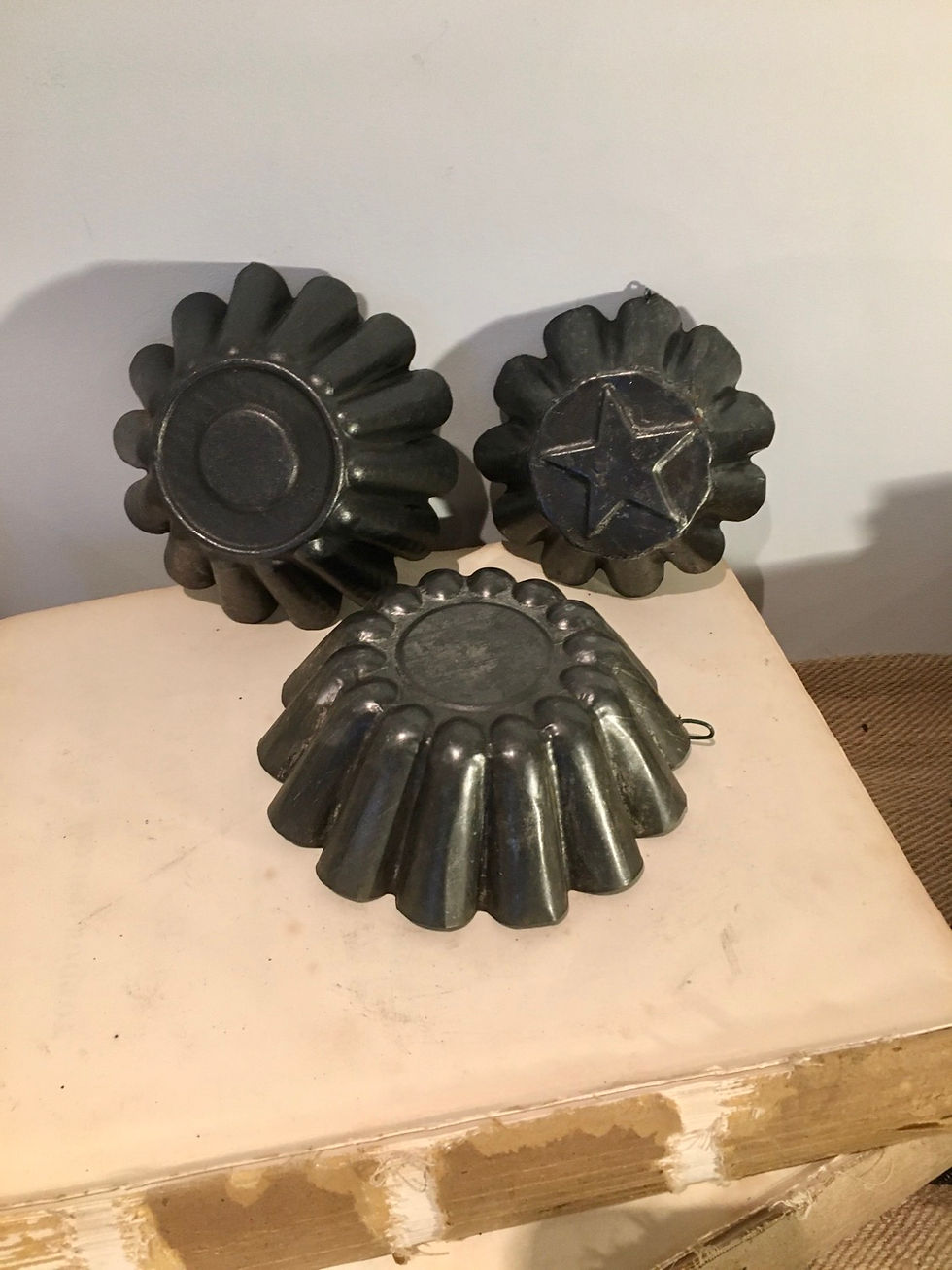 Thumbnail: 3 stunning Antique French Tin Jelly Moulds