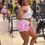 Miniatura: Short Bruna - Xadrez Rosa Tule Branco