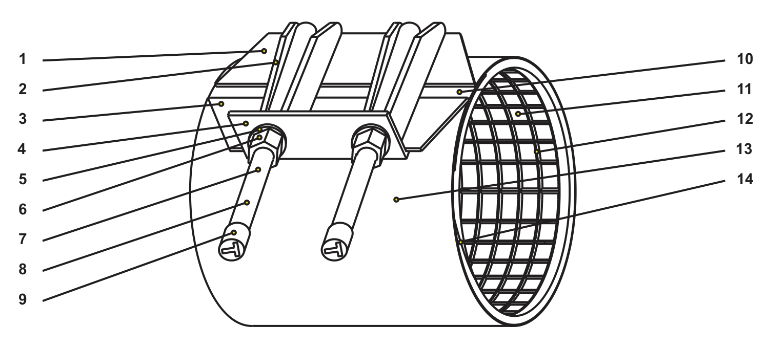 Repair-clamp component drawing and reference numbers.