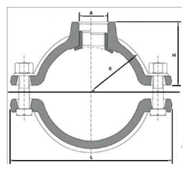 Technical drawing for Aquafitting Ductile Iron Tapping Collar.