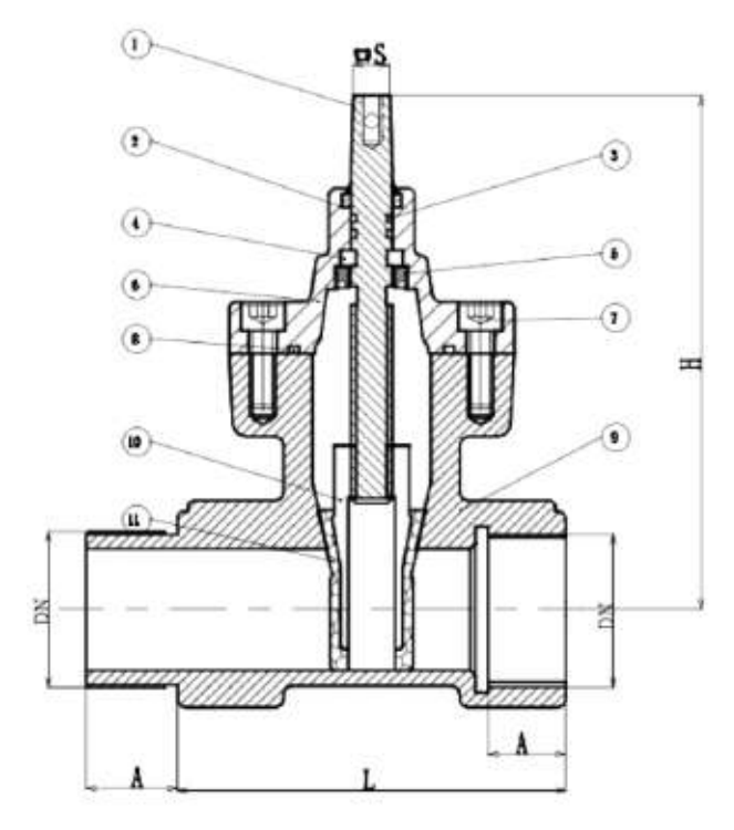 Technical drawing for Aquafitting HOUSE CONNECTION VALVE MF TYPE.