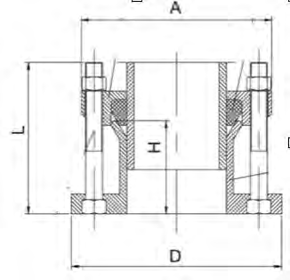 Universal Flange Adaptor section drawing: A, D, H and L as indicated.
