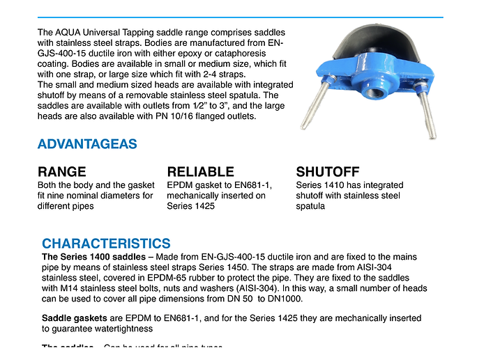 Product overview for Aquafitting Universal Tapping Saddle.