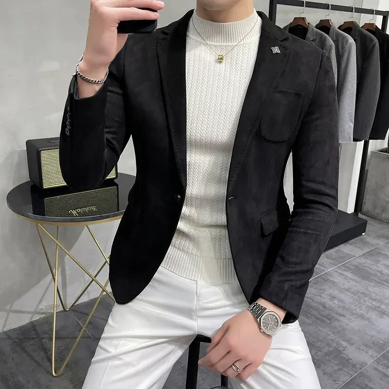 縮圖：Men's Deerskin Fleece Jacket Suit Coat Blazer