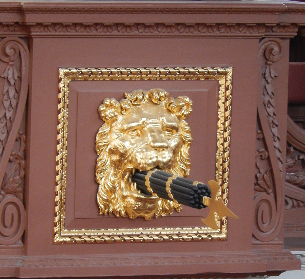 Fasces motif, Sheldonian Theatre. Attribution: David Iliff, Wikimedia Commons, CC BY-SA 3.0