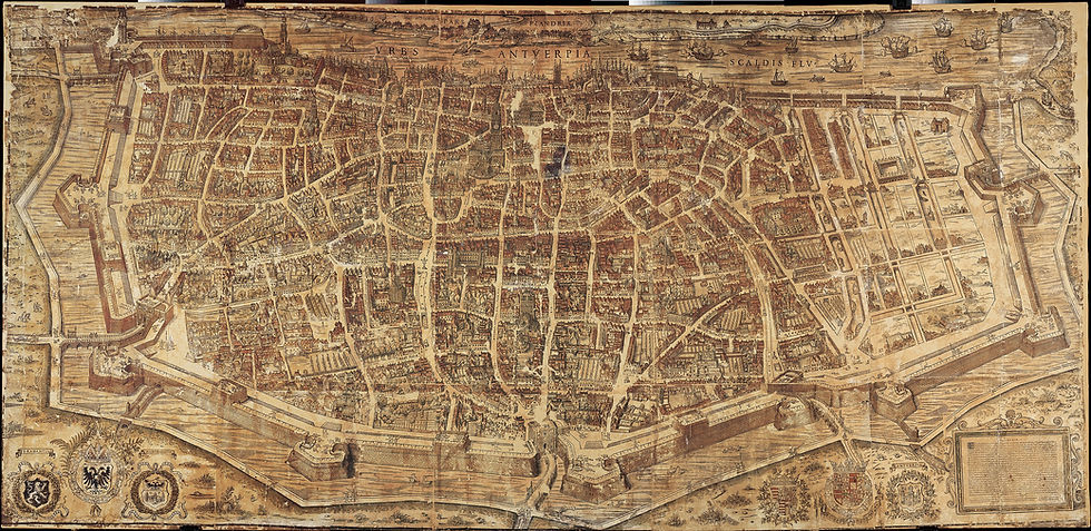 De ingekleurde kaart van Bononiensis, gedrukt door Gillis Coppens van Diest, 1565.