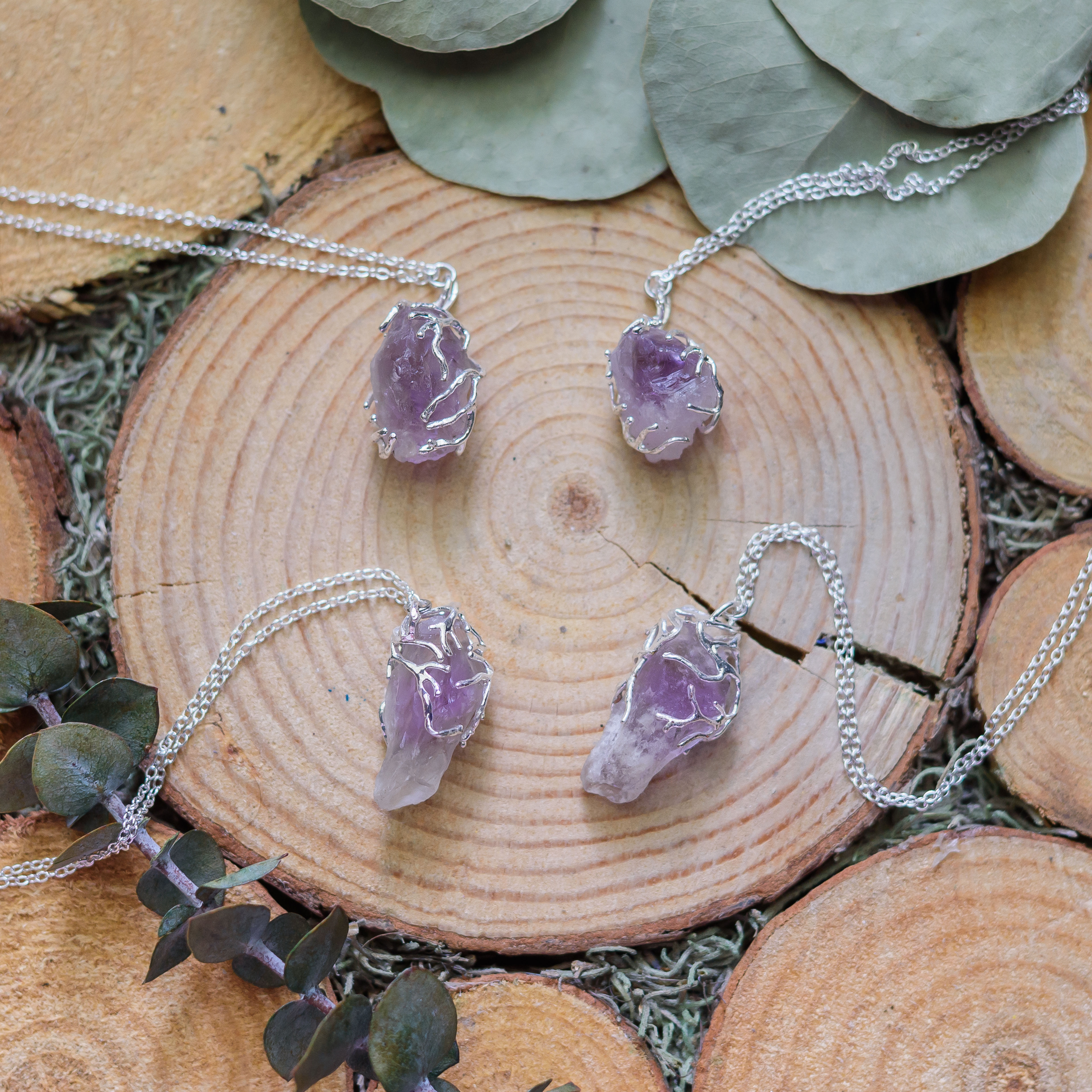 Wrapped Amethyst Amulet Necklace, 24"