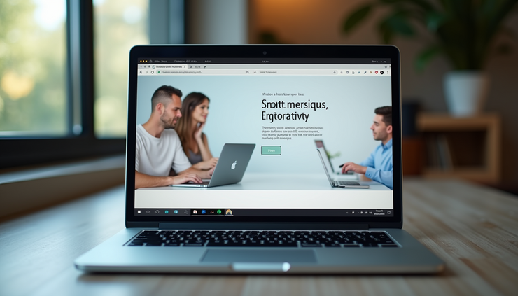 Eye-level view of a modern website interface on a laptop screen