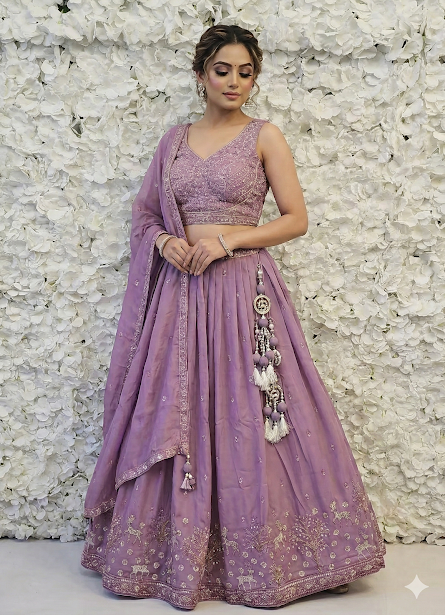 Purple Embroidered Lehenga