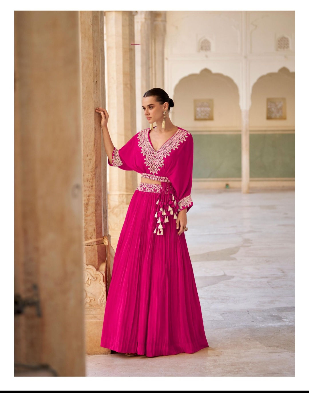 Hot Pink Embroidered Lehenga Set