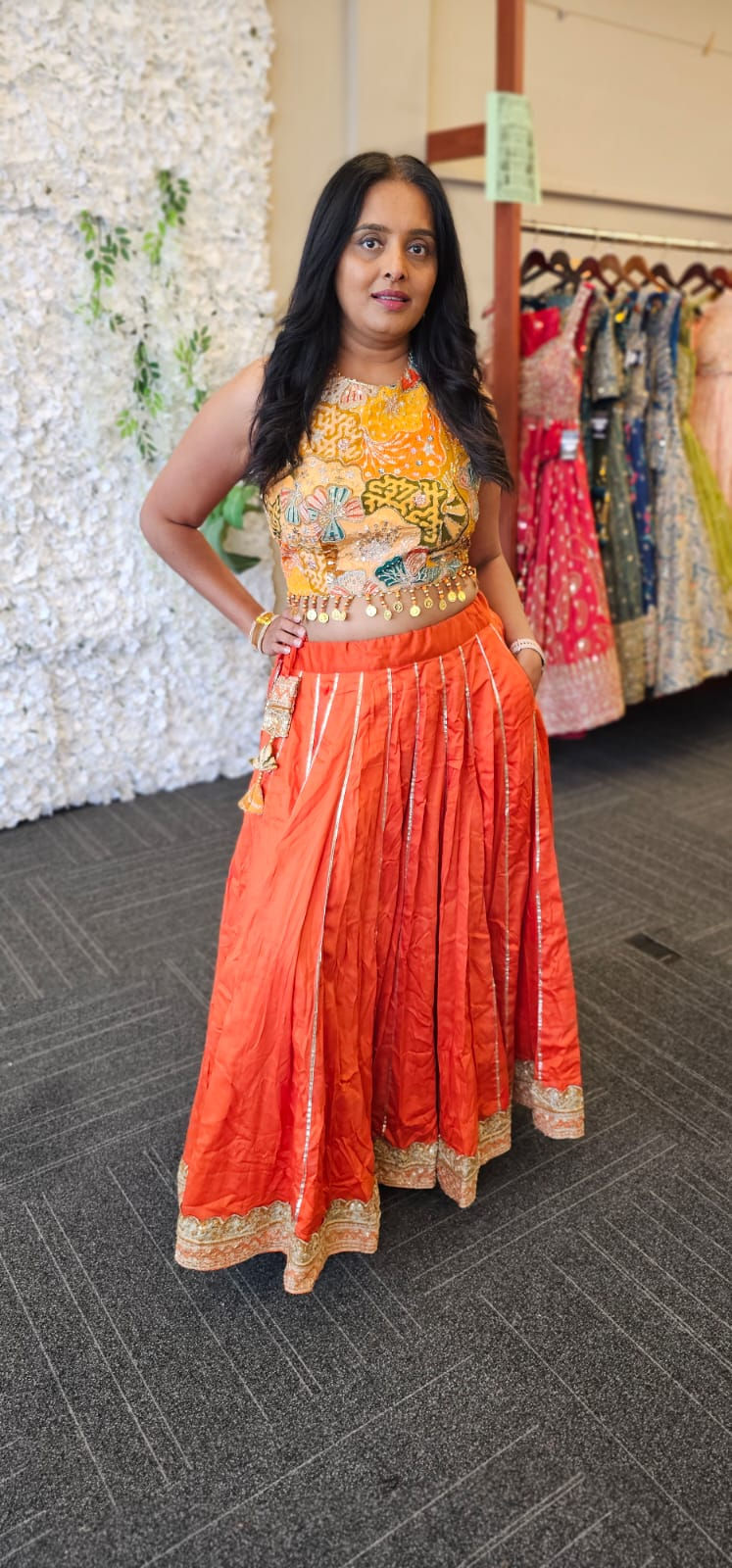 Orange Embroidered Chaniya Choli Set