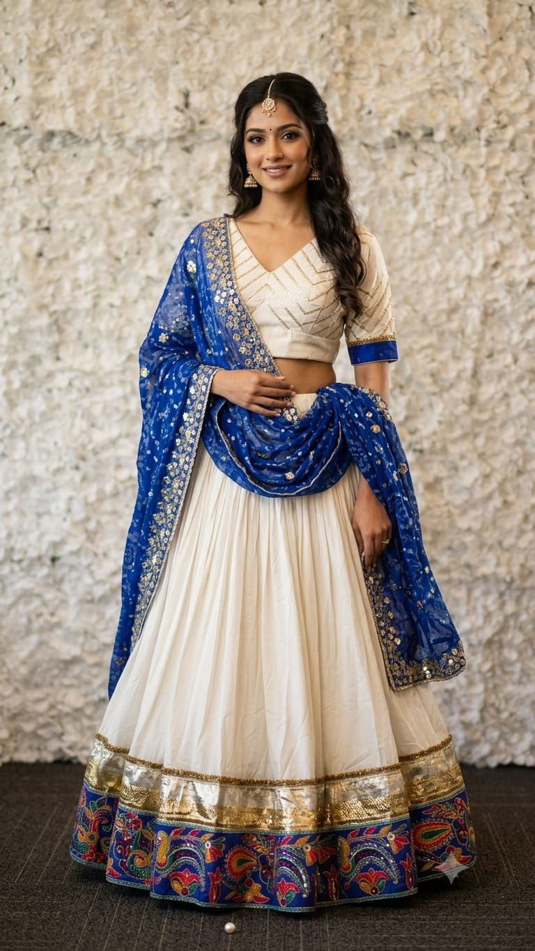 Royal Blue & Ivory Chaniya Choli Set