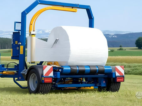 Efficiently wrapped hay bales being stored