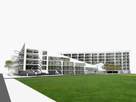 Architektur Wohnbau Wohnobjekt Wohngebäude Grüne Mitte Linz Blockrand hängende Gärten Freiraum