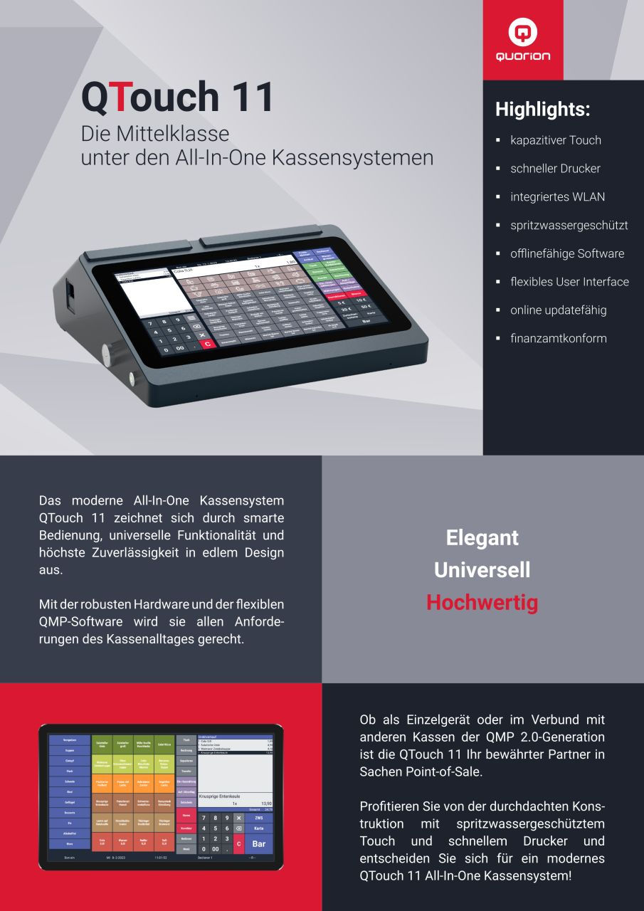 Miniaturbild: QTouch11 All-In-One Kassensystem mit Touchscreen, Drucker und Kundenanzeige