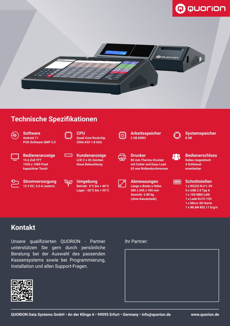 Miniaturbild: QTouch16 All-In-One Kassensystem mit Touchscreen, Drucker und Kundenanz