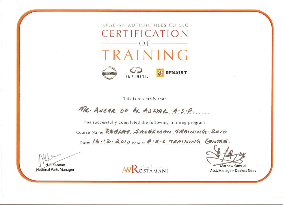 CERTIFICATION OF TRAINING