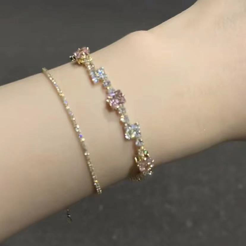 Thumbnail: 梦幻佳人｜粉色锆石满钻手链少女心小众设计高级感简约百搭手饰