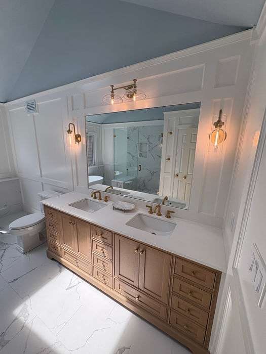His and Hers Vanity in a Luxury Bath Remodel located in Basking Ridge NJ