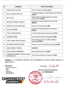 🔴Voici la liste des 13 candidats retenus par Elecam pour la présidentielle de 2025