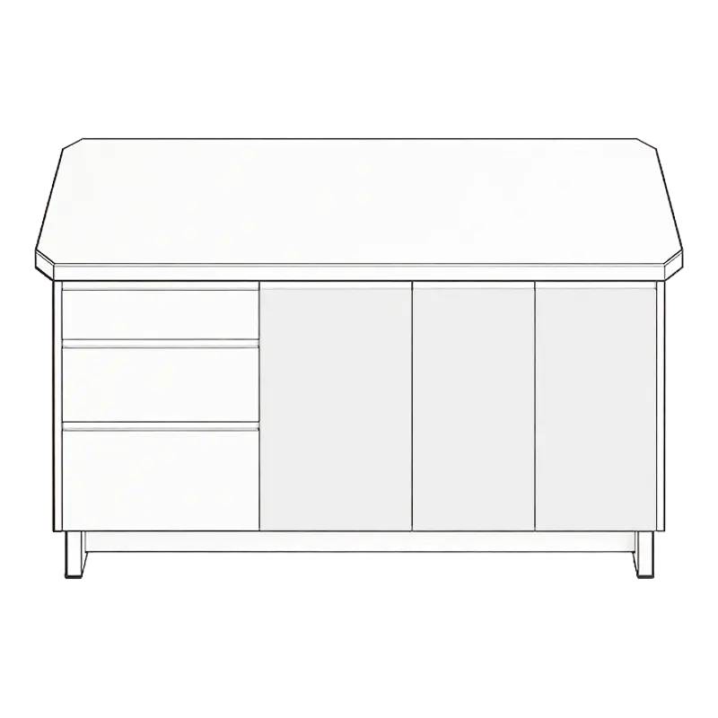 White cabinet with three drawers on the left and two doors on the right. Simple, clean lines; no visible text or patterns.