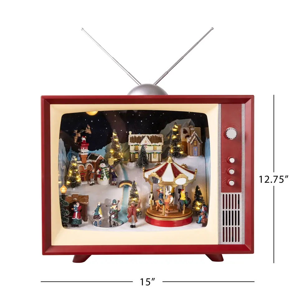 Μικρογραφία: Μαγευτική Vintage Television Mr.Christmas  Χωριό & Carousel , 40εκ. κωδ. 11911, worldfamilytime.com