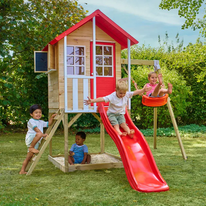 Σπιτάκι Δεντρόσπιτο με αμμοδόχο+σκάλα+βεράντα+τσουλήθρα+κούνια Κωδ. T418S2 , www.worldfamilytime.com