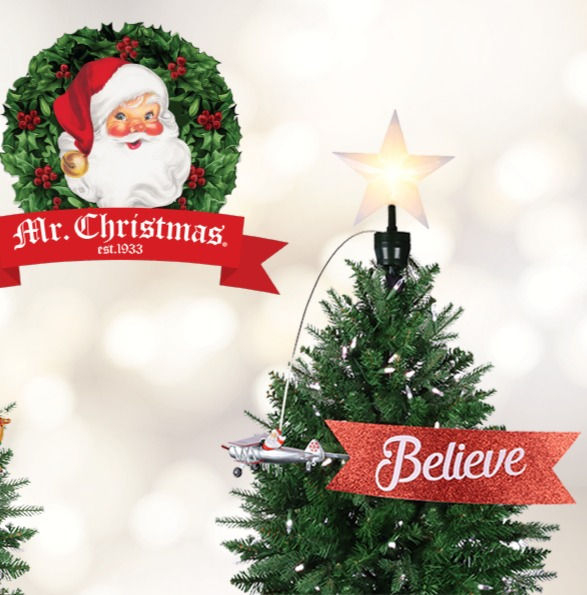 Μικρογραφία: Κορυφή δέντρου,Mr.Christmas,Αεροπλάνο Αγ.Βασίλη γυρίζει γύρω απο δέντροκωδ.49356 worldfamilytime.com