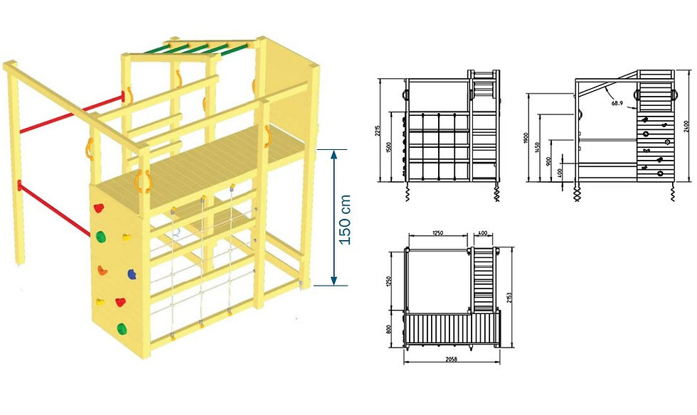 Μικρογραφία: Ξύλινος πύργος Crossfit ύψ.πλατφ.150εκ.+Αναρρίχ Χωρίς τσουλήθρα Κωδ. 008.001.009 www.worldfamilytime.com