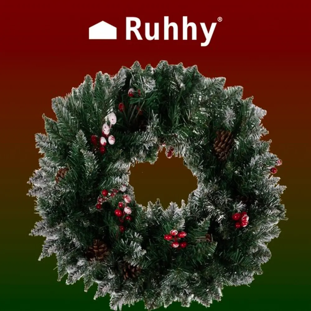 Χριστουγεννιάτικο Στεφάνι Xιονισμένο με κουκουνάρια & berry Υ45εκ. Κωδ. KR022302,  www.worldfamilytime.com