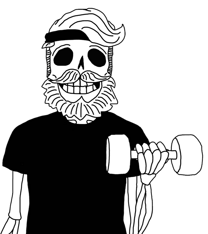 Misfits of Fitness exercise skeleton with beard logo