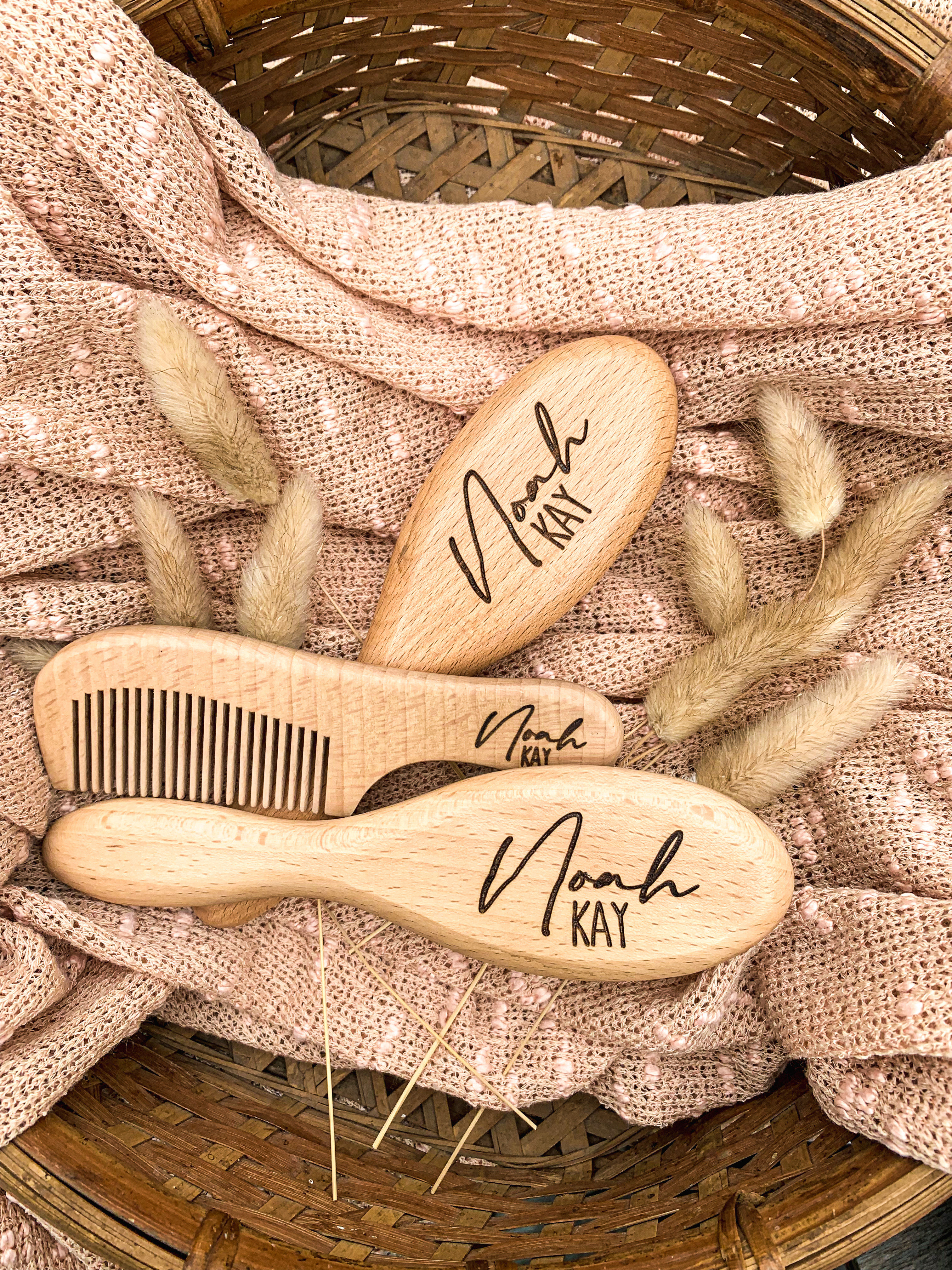 Engraved Wooden Baby Brush set 